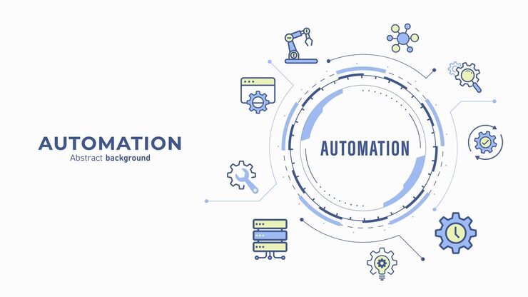Vector concept of automation and iot software automation icon with futuristic hud frame ai technology and innovation background enhanced productivity and improvements flat design vector illustration