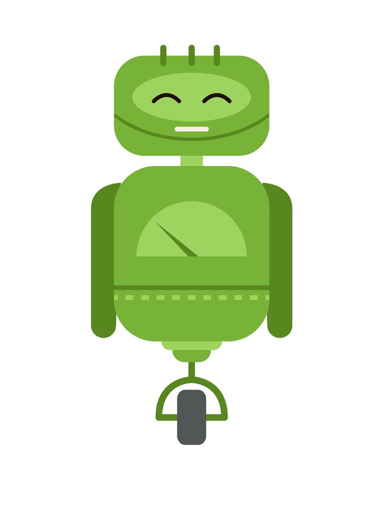Vector concept robot esta ilustración es una representación plana de estilo de dibujos animados de un lindo robot verde