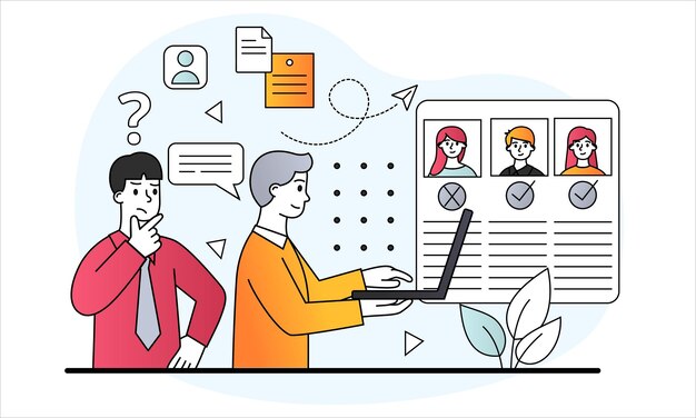 Concept de selección de empleados Trabajadores de oficina del departamento de recursos humanos miran el currículum y eligen el adecuado