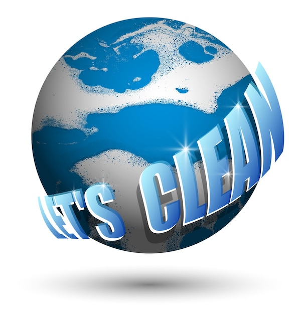 Concept Shiny planet earth with continents in form of soap Foam Outlines on water background Care