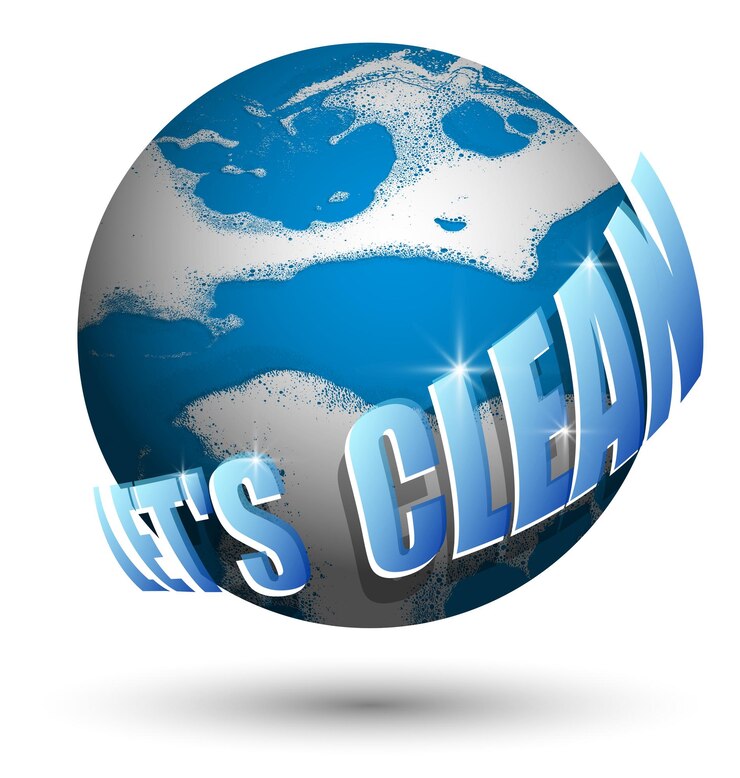 Vector concept shiny planet earth with continents in form of soap foam outlines on water background care