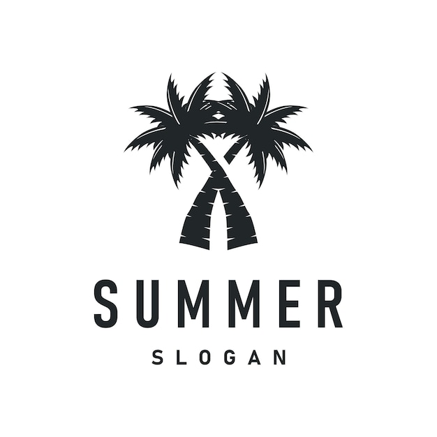 concept with summer beach with palm trees ocean and sunset logo beach summer illustration template