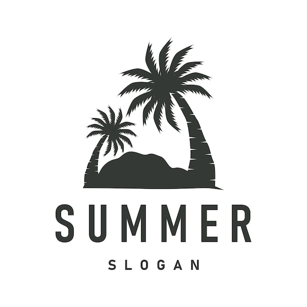 concept with summer beach with palm trees ocean and sunset logo beach summer illustration template