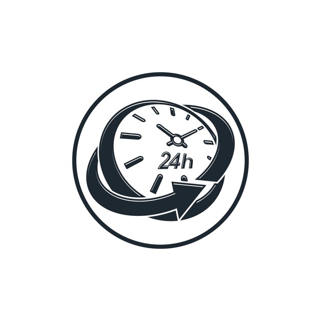 Concepto de 24 horas al día, esfera de reloj con esfera y flecha alrededor. Icono de interfaz de día y noche, para uso en diseño web.