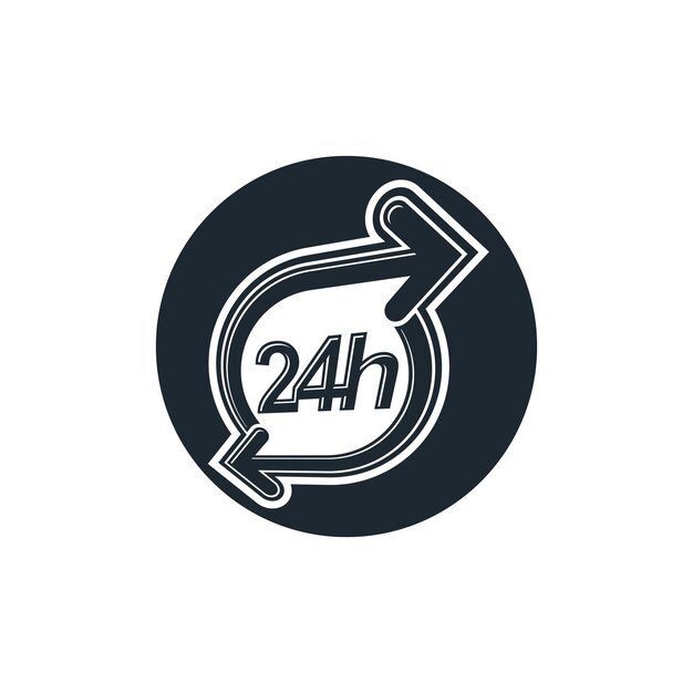 Concepto de 24 horas al día, esfera de reloj con esfera y flecha alrededor. Icono de interfaz de día y noche, para uso en diseño web.