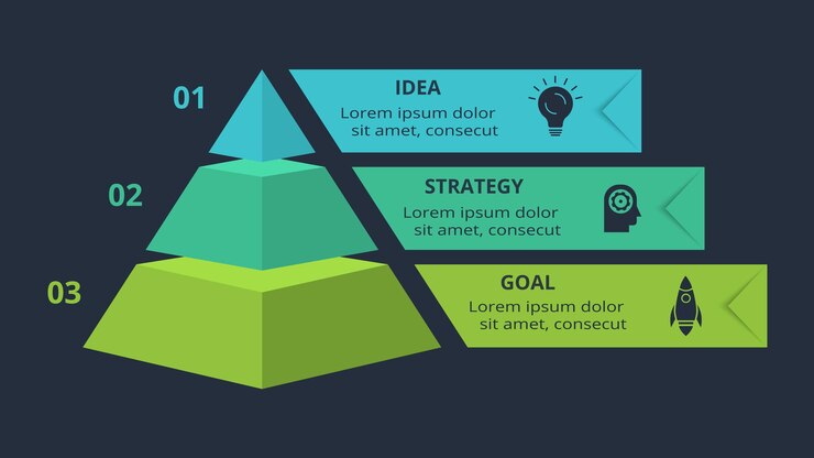 Vector concepto 3d para infografía con opciones de 3 pasos partes o procesos plantilla para web sobre fondo negro