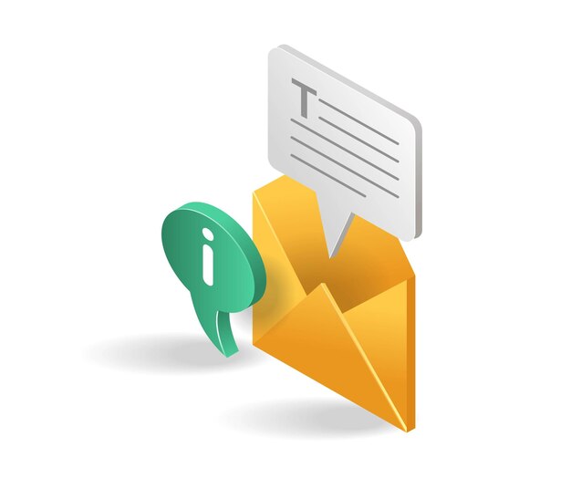 Concepto 3d plano isométrico de ilustración de información de estrategia de marketing por correo electrónico