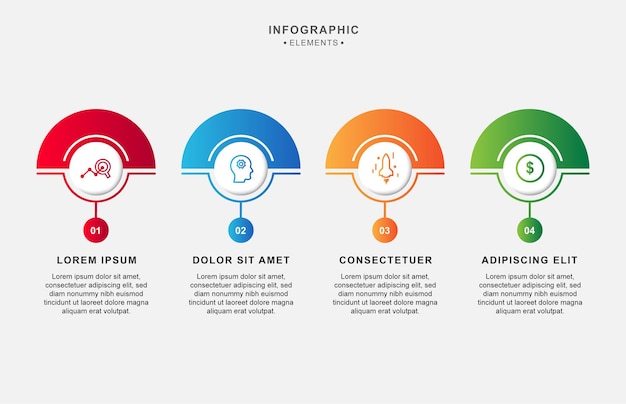 Concepto de 4 pasos para el crecimiento del negocio o plantilla de diseño infográfico