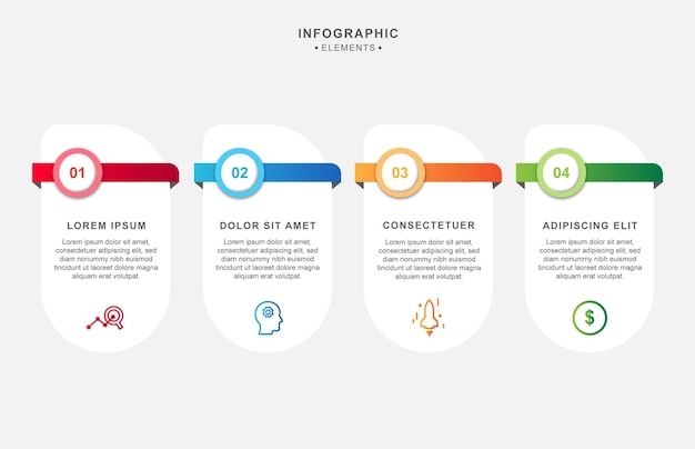 Concepto de 4 pasos para el crecimiento del negocio o plantilla de diseño infográfico