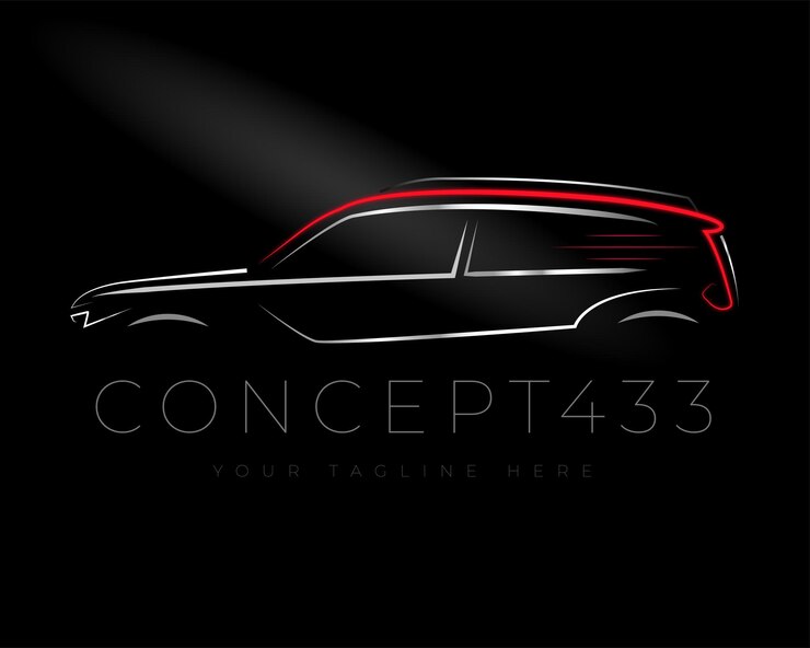 Concepto 433 Diseño de logotipo de contorno de sombra Suv con trazo editable de fondo negro