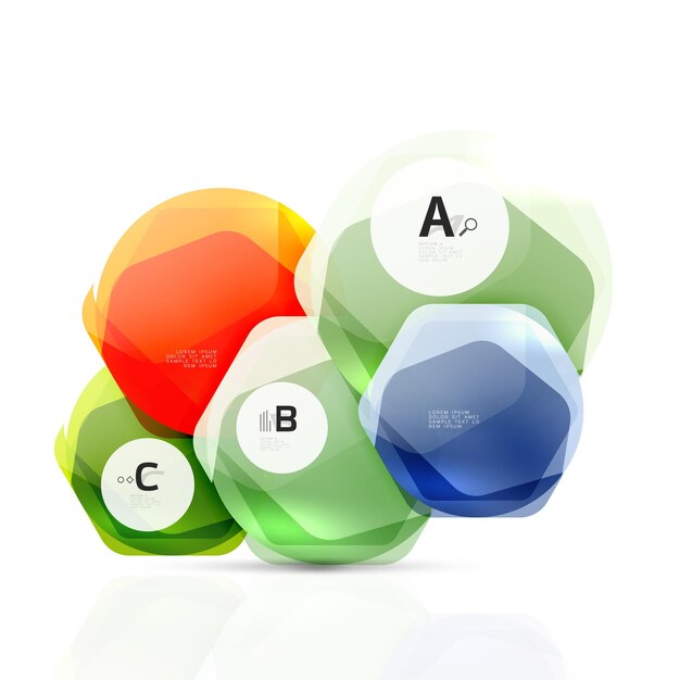 Concepto abstracto futurista de elementos web hexagonales brillantes de vidrio brillante