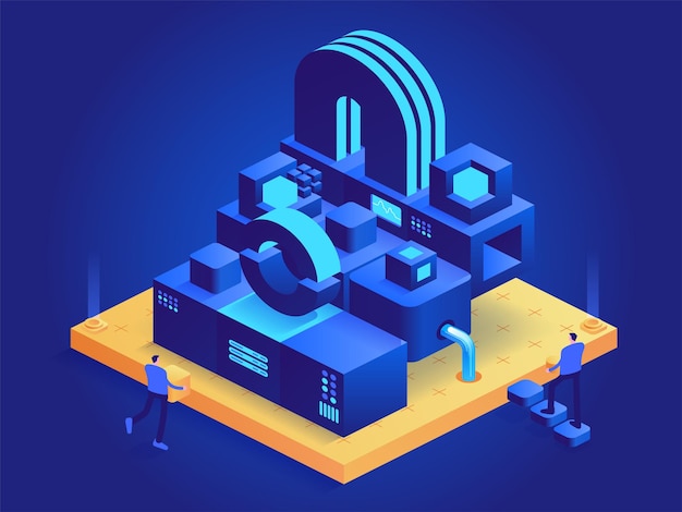Concepto abstracto isométrico de negocio de criptomonedas