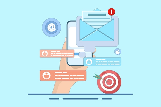 Concepto de acercarse al público objetivo utilizando el marketing por correo electrónico o la estrategia de negocios en línea