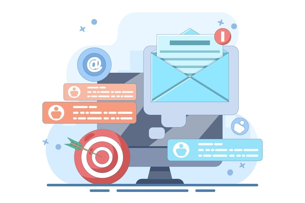 Concepto de acercarse al público objetivo utilizando el marketing por correo electrónico o la estrategia de negocios en línea