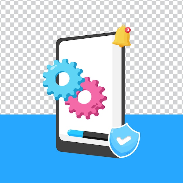 Concepto de actualización de actualización del sistema, proceso de actualización de instalación sobre fondo blanco