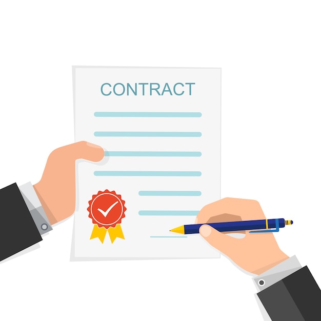 Concepto de acuerdo - firma a mano del contrato en papel aislado en blanco