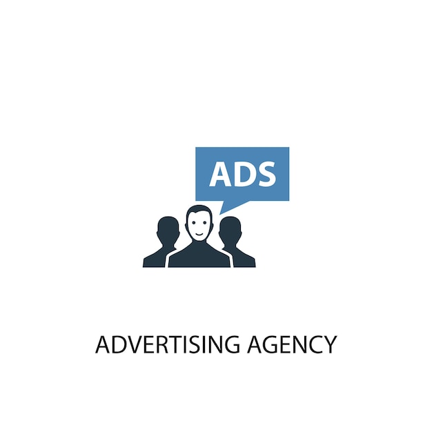 Concepto de agencia de publicidad 2 icono de color. ilustración simple elemento azul. diseño de símbolo de concepto de agencia de publicidad. se puede utilizar para ui / ux web y móvil