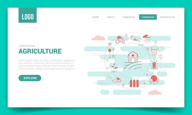 Concepto de agricultura con icono de círculo para plantilla de sitio web o página de inicio de página de destino
