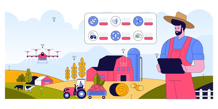 Vector concepto de agricultura inteligente mano robótica