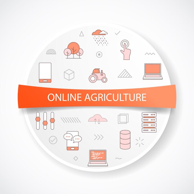 Concepto de agricultura en línea con concepto de icono con ilustración de vector de forma redonda o circular