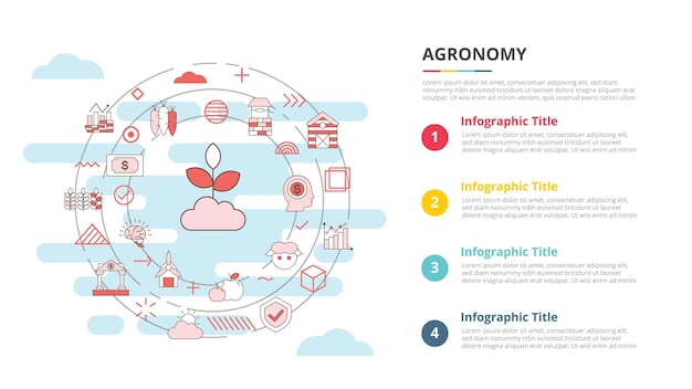 Concepto de agronomía para banner de plantilla infográfica con información de lista de cuatro puntos