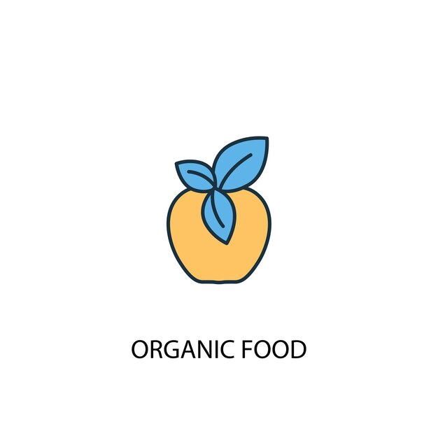 Concepto de alimentos orgánicos 2 icono de línea de color. Ilustración simple elemento amarillo y azul. concepto de comida orgánica, diseño de símbolo de esquema