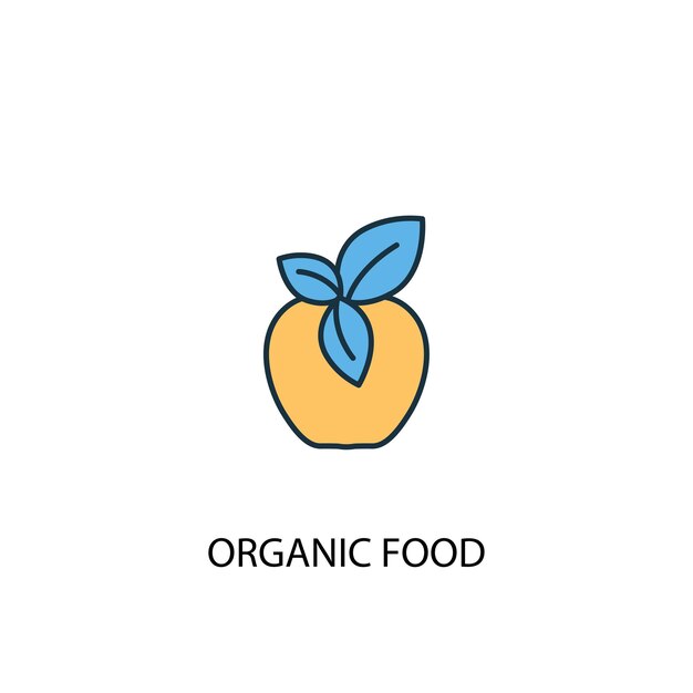 Concepto de alimentos orgánicos 2 icono de línea de color. ilustración simple elemento amarillo y azul. concepto de comida orgánica, diseño de símbolo de esquema