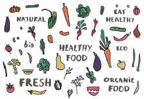 Vector concepto de alimentos saludables con letras diseño vectorial