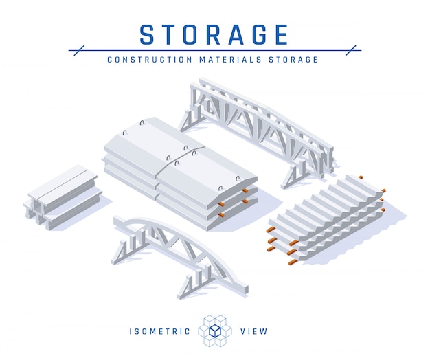 Concepto de almacenamiento de hormigón en vista isométrica, ilustración