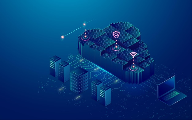 Concepto de almacenamiento en la nube o centro de datos, gráfico de computación en la nube con elemento de tecnología futurista