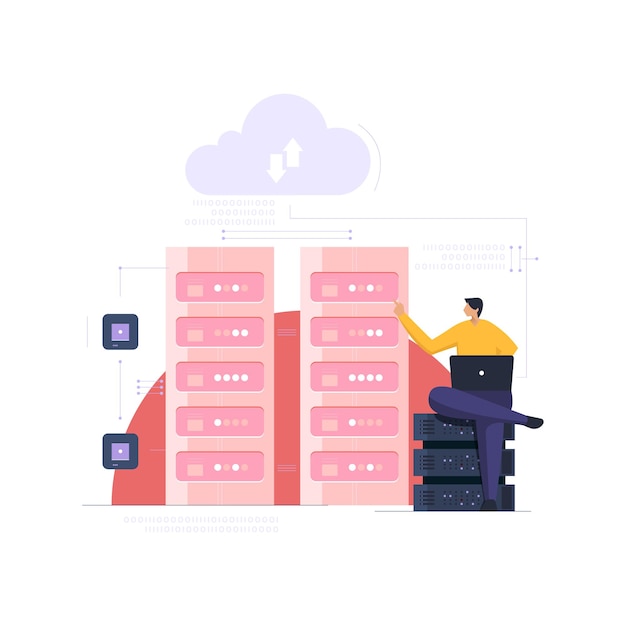 Concepto de alojamiento en la nube Conéctese a la tecnología de computación en la nube para compartir archivos seguros y comunicarse