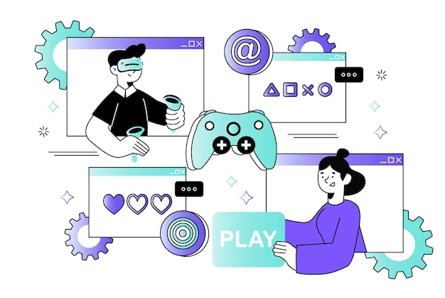 Concepto de altura de la cintura de juegos con escena de personas en el diseño de dibujos animados Niño y niña decidieron relajarse