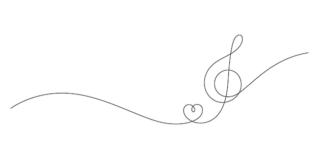 Vector concepto de amante de la música con notas musicales y forma de corazón en una línea dibujo minimalismo