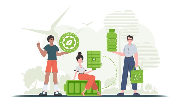 Concepto amigable con la ecología Personajes de moda Ilustración vectorial
