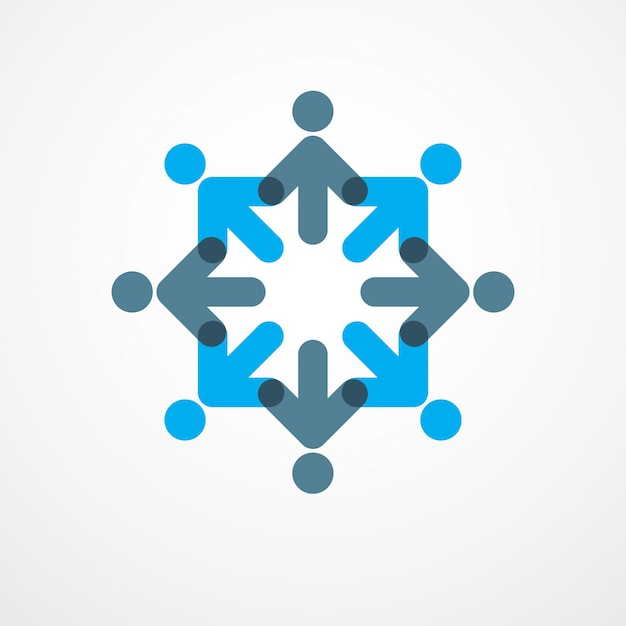 Concepto de amistad y trabajo en equipo creado con elementos geométricos simples como un equipo de personas. Icono de vector o logotipo. Idea de unidad y colaboración, equipo de ensueño de gente de negocios de diseño azul.