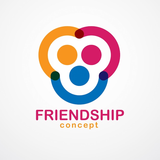 Concepto de amistad y trabajo en equipo creado con elementos geométricos simples como un equipo de personas. Icono de vector o logotipo. Idea de unidad y colaboración, equipo de ensueño de gente de negocios de diseño colorido.