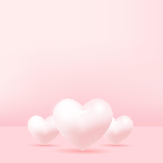 Concepto de amor y día de San Valentín con corazones rosas 3d. ilustración vectorial