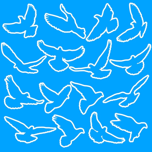 Concepto de amor o paz Set siluetas palomas