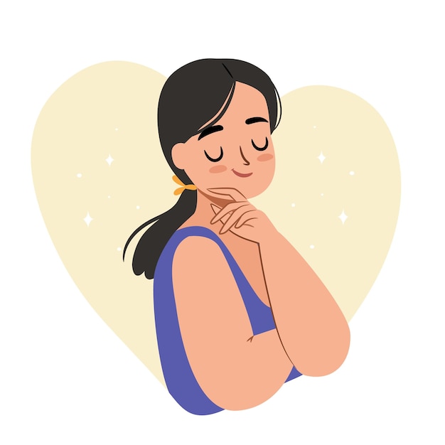 Concepto de amor propio Mujer con curvas personaje aislado Ilustración de vector plano