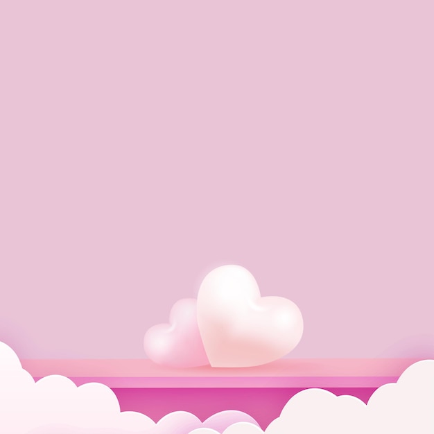 Concepto de amor y San Valentín con podio rosa y nubes voladoras. ilustración vectorial