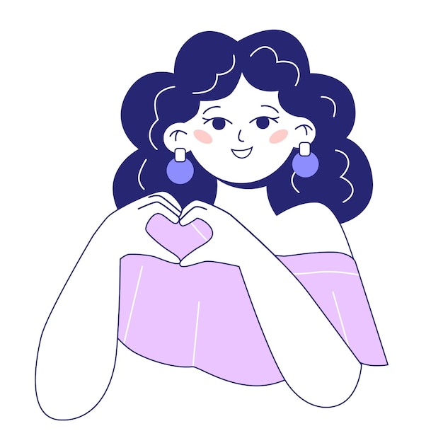 Concepto de amor a ti mismo Cuídate a ti mismo Mujer sonriente muestra un corazón con sus manos