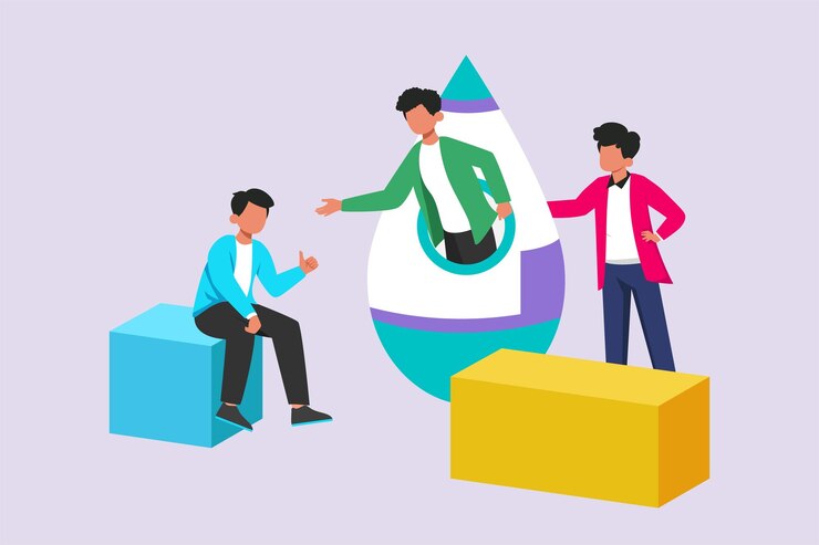 Vector concepto de análisis de asociación empresarial de trabajo conjunto o trabajo en equipo los colegas trabajan juntos con formas geométricas ilustración de vector plano coloreado aislado