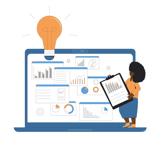 Concepto de análisis de datos Gerente con presentación Consultora con informe en línea