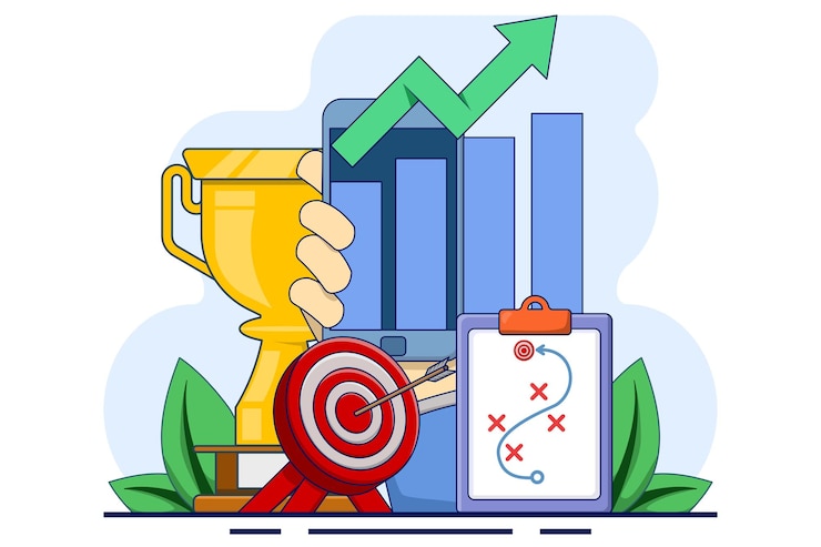Vector concepto de análisis de datos de rendimiento empresarial o optimización de motores de búsqueda o gráfico de investigación de mercado
