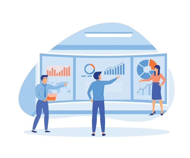 Concepto de análisis de datos Trabajo en equipo de analistas de negocios en gráficos holográficos