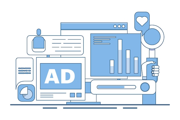Concepto de análisis de redes sociales o monitoreo del rendimiento del contenido en redes sociales