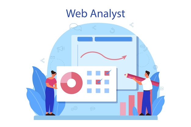 Concepto de analista de sitio web. mejora de la página web para la promoción empresarial como parte de la estrategia de marketing.