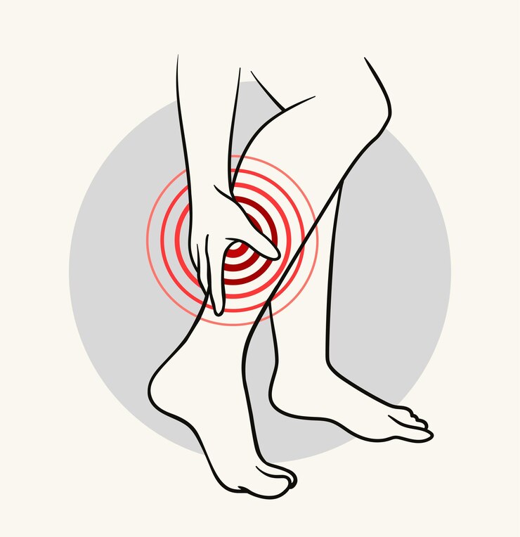 Vector concepto de anatomía del dolor corporal hombre sostiene la espinilla con la mano infografía médica cartel o banner para el sitio web enfermedad y enfermedad ilustración vectorial plana lineal aislada en fondo blanco