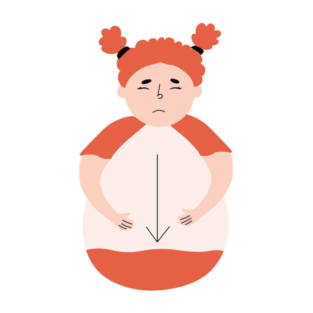 El concepto de anemia en un niño Niña que sufre de hipoglucemia bajo nivel de azúcar en la sangre Ilustración vectorial en estilo dibujado a mano