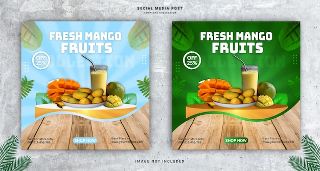 Concepto de anuncio de banner de instagram de frutas de mango fresco plantilla de publicación en redes sociales